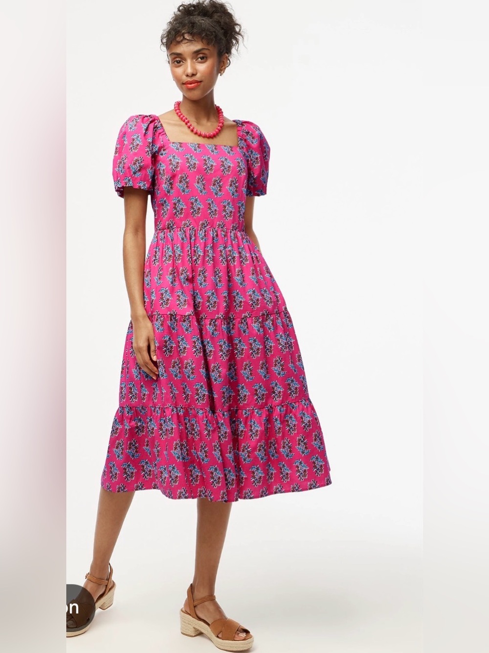 J Crew Factory NWT Tiered Midi Dress with Puff Sleeves Size 6P floral Pink